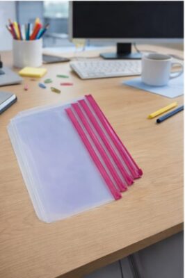 Pasta zip zap PVC cristal com zíper pink