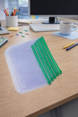 Pasta zip zap PVC cristal com zíper verde